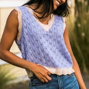 Find Me Now Carrie Knit Vest Top Powder Blue Small
